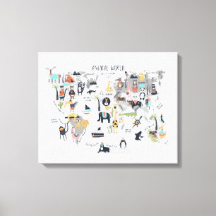 Impressão Em Tela Mapa do Mundo Animal