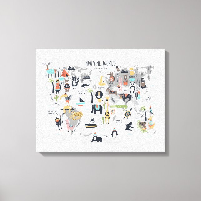 Impressão Em Tela Mapa do Mundo Animal (Frente)