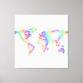 Impressão Em Tela Mapa do Mundo Arco-íris