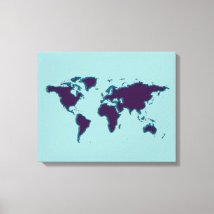 Impressão Em Tela mapa do mundo azul