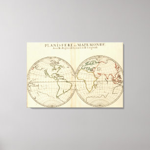 Impressão Em Tela Mapa do mundo com latitude e Longititude