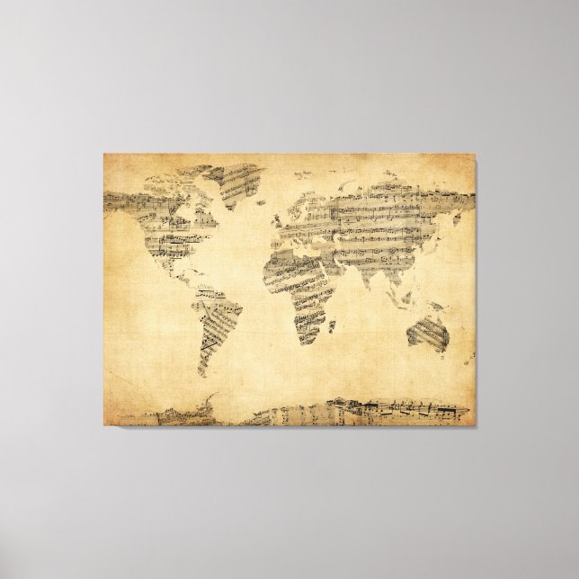 Impressão Em Tela Mapa do Mundo da Música Velha (Frente)