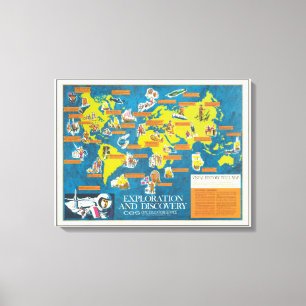 Impressão Em Tela Mapa do mundo da Visual-História da exploração