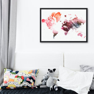 Impressão Em Tela Mapa do Mundo de Aquarela Moderna