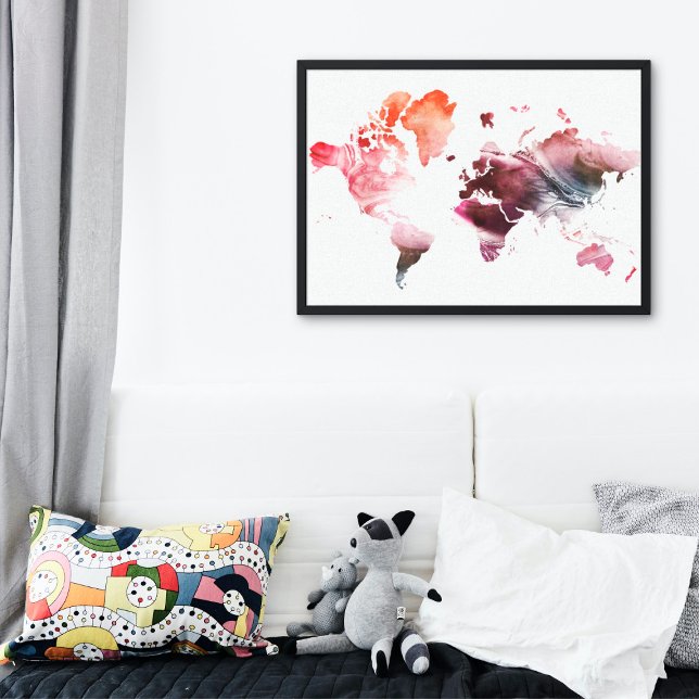Impressão Em Tela Mapa do Mundo de Aquarela Moderna (Criador carregado)