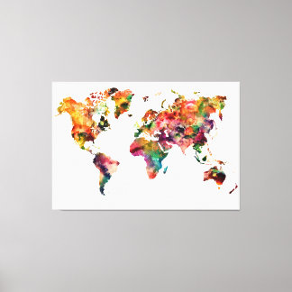 Impressão Em Tela Mapa do Mundo de Aquarela Moderno colorido do arco