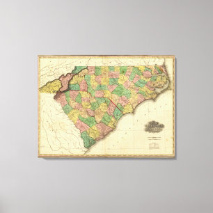Impressão Em Tela Mapa do norte e do South Carolina