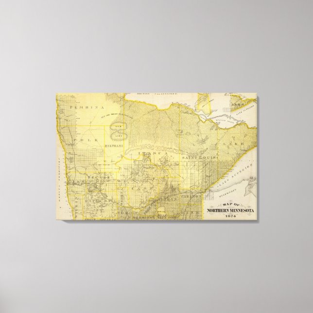 Impressão Em Tela Mapa do Norte Minnesota, 1874 (Frente)
