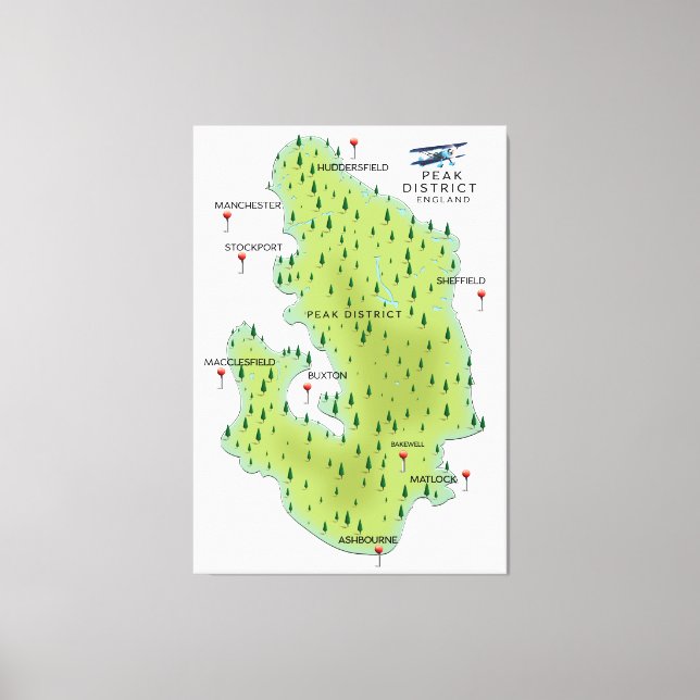 Impressão Em Tela Mapa do Peak District Inglaterra (Frente)