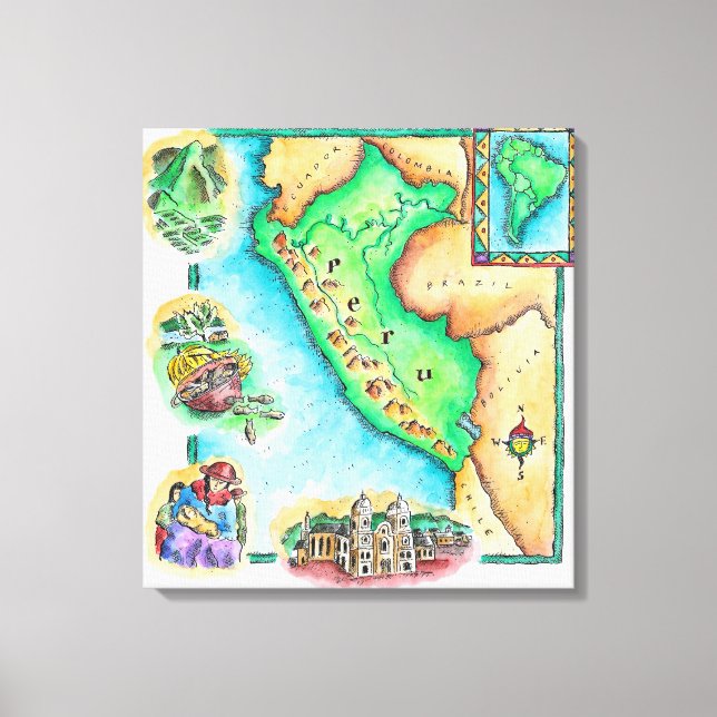 Impressão Em Tela Mapa do Peru (Frente)