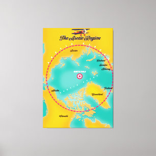 Impressão Em Tela Mapa do Polo Norte na Região Árctica