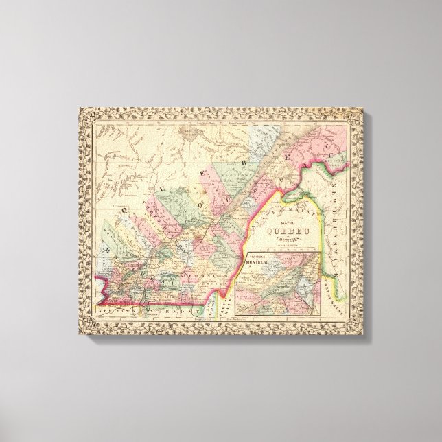 Impressão Em Tela Mapa do Quebec por Mitchell (Frente)