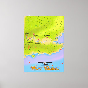 Impressão Em Tela Mapa do rio Thames London na Inglaterra