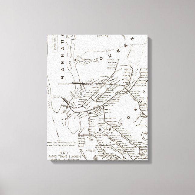 Impressão Em Tela Mapa do sistema de trânsito Vintage Brooklyn NY (1 (Frente)