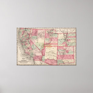 Impressão Em Tela Mapa do sudoeste dos Estados Unidos do vintage