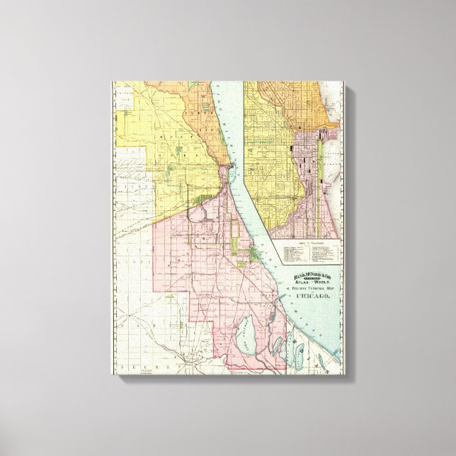 Impressão Em Tela Mapa do Terminal Ferroviário de Chicago (Frente)