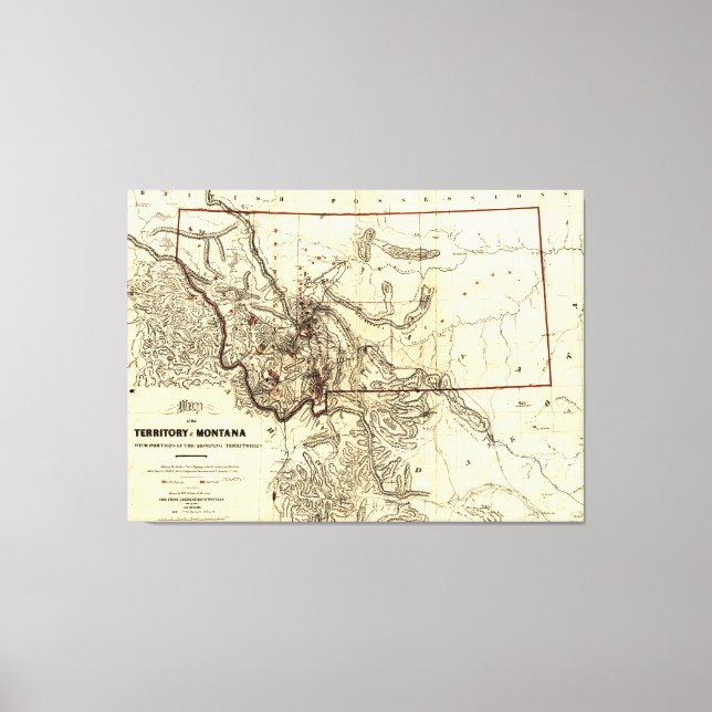 Impressão Em Tela Mapa do Território de Montana (1865) (Frente)