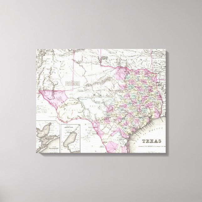 Impressão Em Tela Mapa do Texas (1855) (Frente)