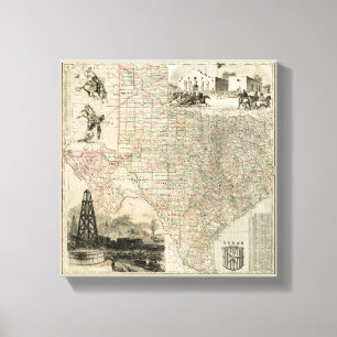 Impressão Em Tela Mapa do Texas com o County Borders