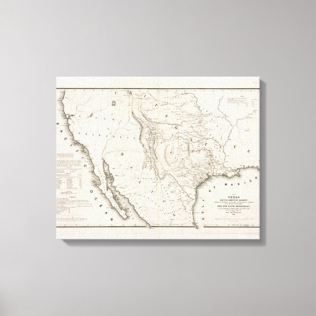 Impressão Em Tela Mapa Do Texas E Dos Países Adjacentes (Frente)
