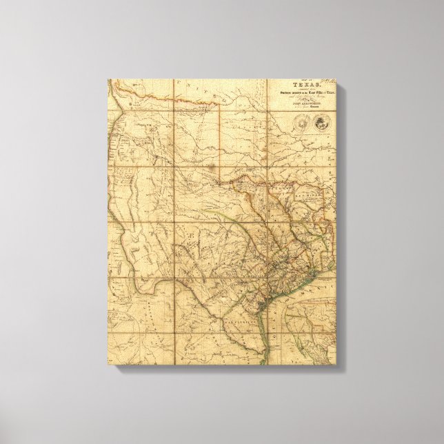 Impressão Em Tela Mapa do Texas por John Arrowsmith (1841) (Frente)