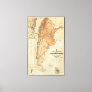 Impressão Em Tela Mapa do vintage de Argentina (1882)