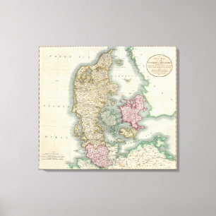 Impressão Em Tela Mapa do vintage de Dinamarca (1801)