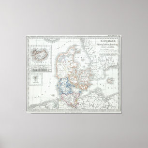 Impressão Em Tela Mapa do vintage de Dinamarca (1862)