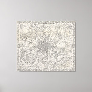 Impressão Em Tela Mapa do vintage de Londres Inglaterra (1855)