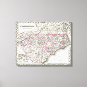 Impressão Em Tela Mapa do vintage de North Carolina (1855)