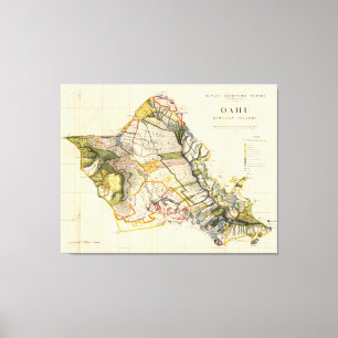 Impressão Em Tela Mapa do vintage de Oahu Havaí (1906)