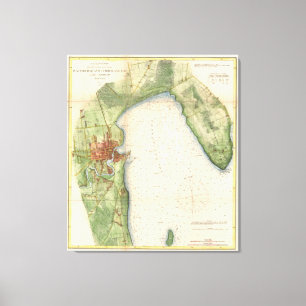 Impressão Em Tela Mapa do vintage de Plattsburgh New York (1872)