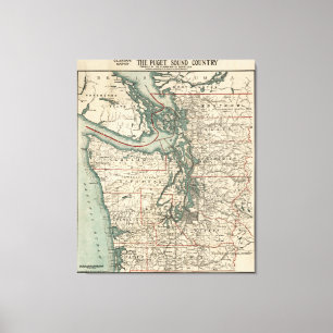 Impressão Em Tela Mapa do vintage de Puget Sound (1910)