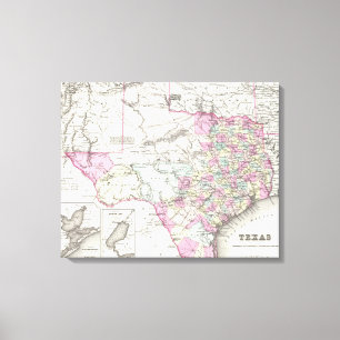 Impressão Em Tela Mapa do vintage de Texas (1855)