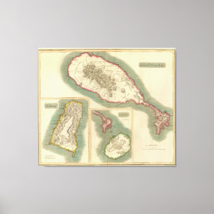 Impressão Em Tela Mapa do vintage de várias ilhas do caribe