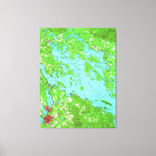 Impressão Em Tela Mapa do vintage do lago Winnipesaukee (1956)