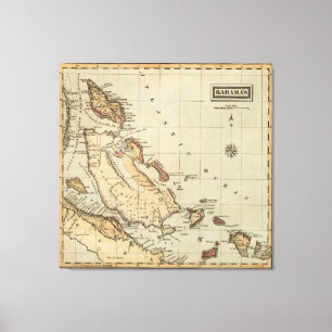 Impressão Em Tela Mapa do vintage dos Bahamas (1823)