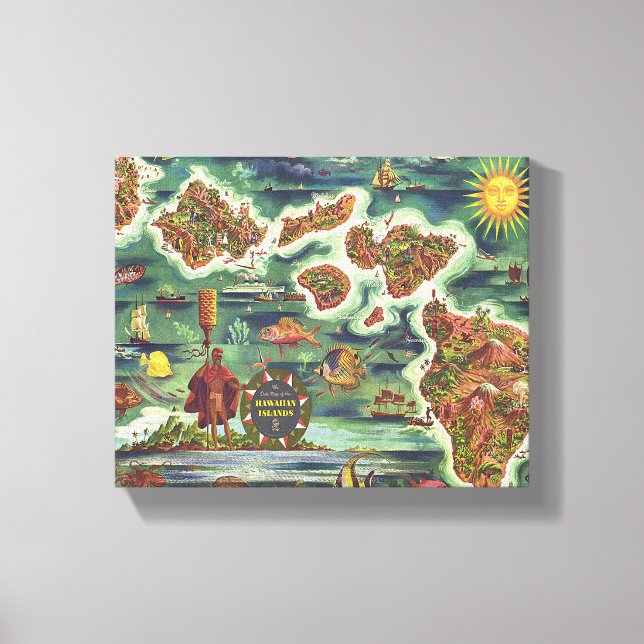 Impressão Em Tela Mapa Dole do Havaí em 1950 (Frente)