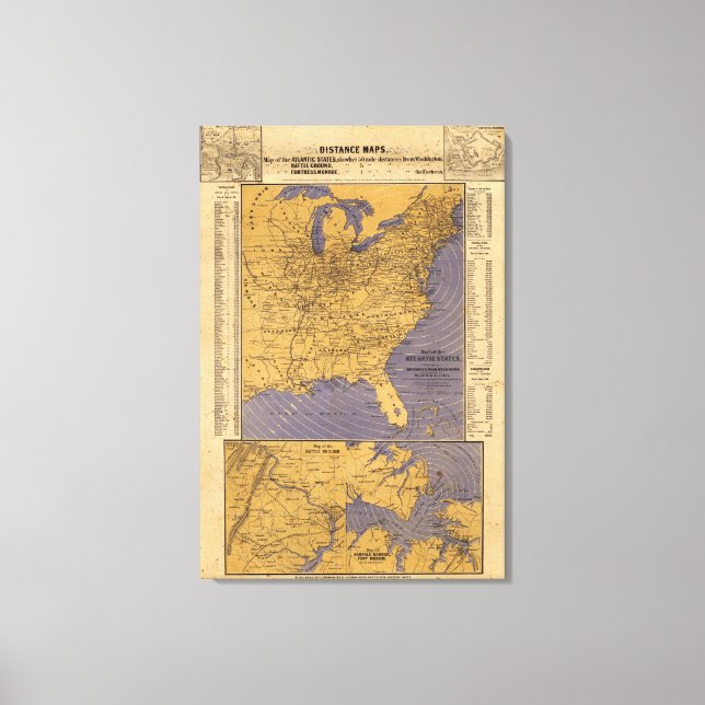 Impressão Em Tela Mapa dos Estados do Atlântico (Frente)