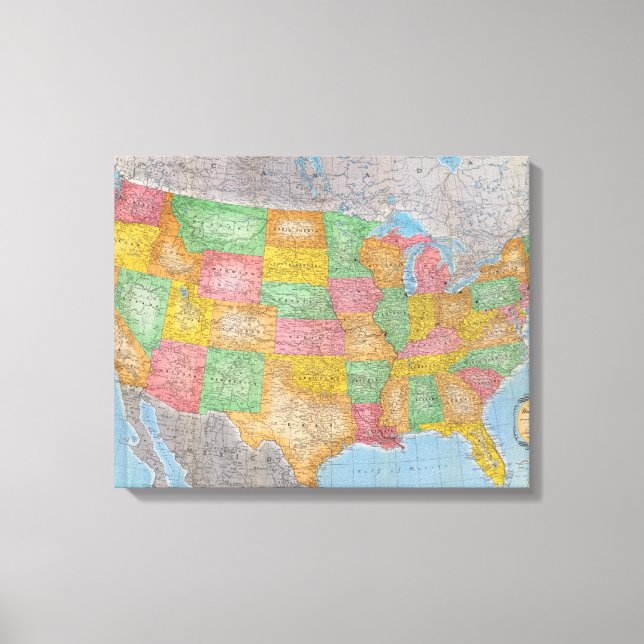 Impressão Em Tela Mapa dos Estados Unidos (Frente)