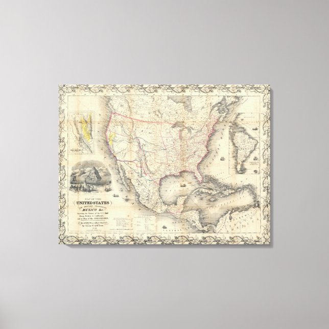 Impressão Em Tela Mapa Dos Estados Unidos 3 (Frente)