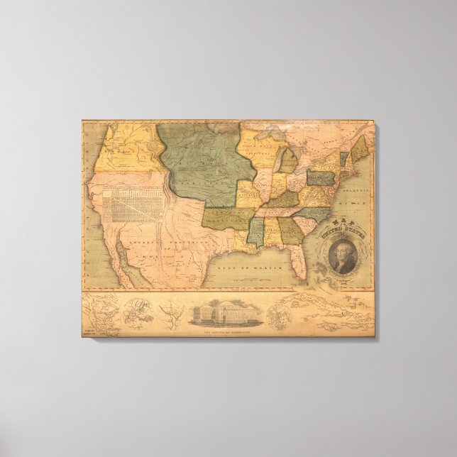 Impressão Em Tela Mapa dos Estados Unidos com George Washington (Frente)