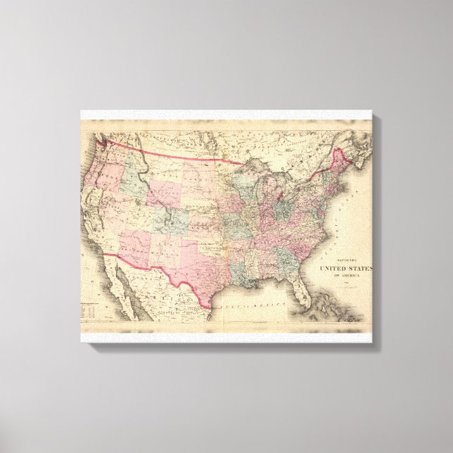 Impressão Em Tela Mapa dos Estados Unidos com Pony Express Route (Frente)