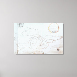 Impressão Em Tela Mapa dos grandes lagos
