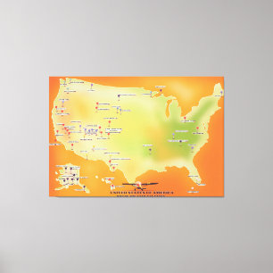 Impressão Em Tela mapa dos parques nacionais dos estados unidos da a