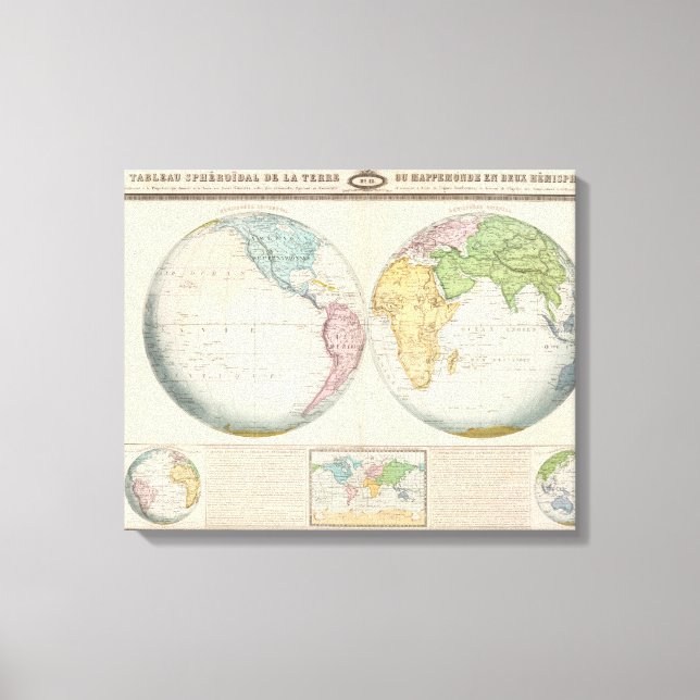 Impressão Em Tela Mapa duplo do Hemisfério do Clima (Frente)