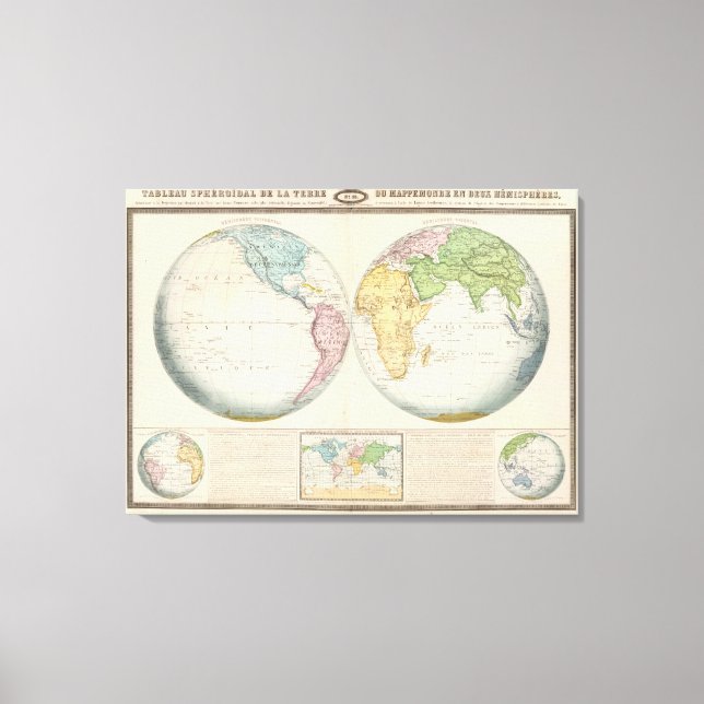 Impressão Em Tela Mapa duplo do Hemisfério do Clima (Frente)