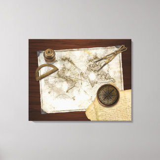 Impressão Em Tela Mapa E Ferramentas Do Mundo Vintage