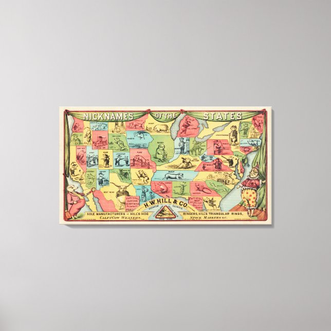 Impressão Em Tela Mapa Estilizado Dos Estados Unidos Com Apelidos (Frente)