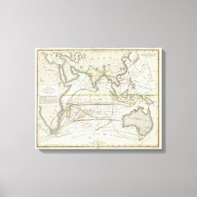 Impressão Em Tela Mapa físico dos mares indianos (Frente)